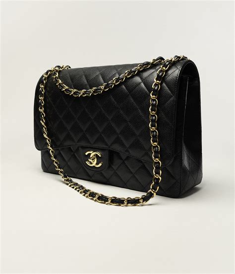 sac chanel classique cuir grainé|Grand sac classique, Veau grainé & métal doré, noir .